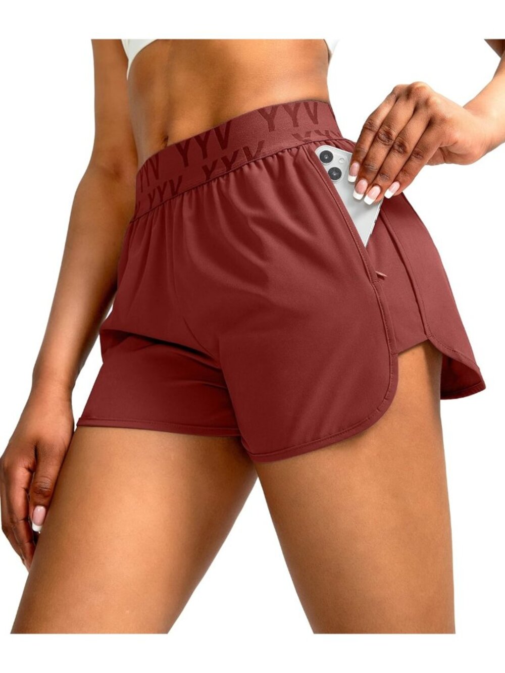 High-Waisted Women's Running Shorts with Zipper Pockets & Built-In Liner